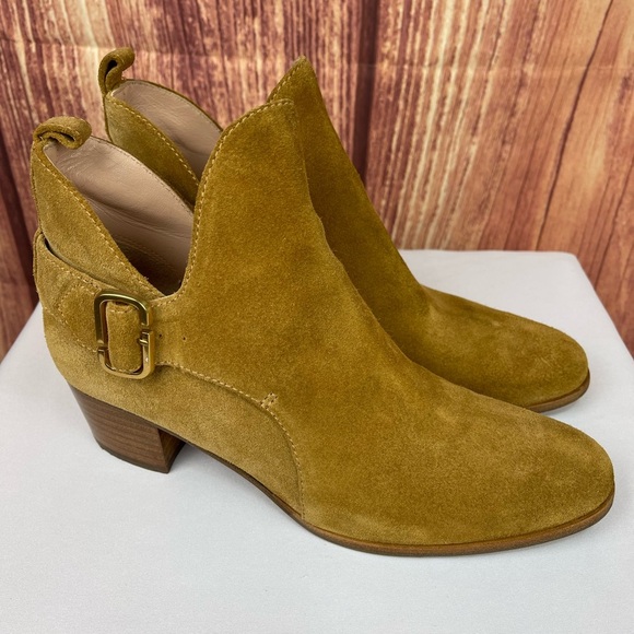 Marc Jacobs ginger tan suede interlock booties women’s size 8.5 brand size 38.5 - Picture 16 of 17
